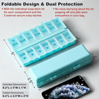 Foldable Pill Organizer 2 Times a Day w/Etched Labels -Dual Protection & Portable Weekly AM PM Pill Box, 7 Day Medicine Container, Large Travel Pill Case for Week Daily Supplement Vitamin - Sky Blue