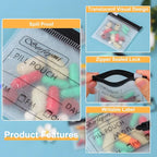 Serfeymi 114 Pcs Pill Pouch Bags for Travel Reusable Plastic Bags 3"x3" 12 mil (Double Sided) Translucent Zipper Pill Pouches for Medicine with Slide Lock & Writable Label, 1x Marker-White+Black+Green