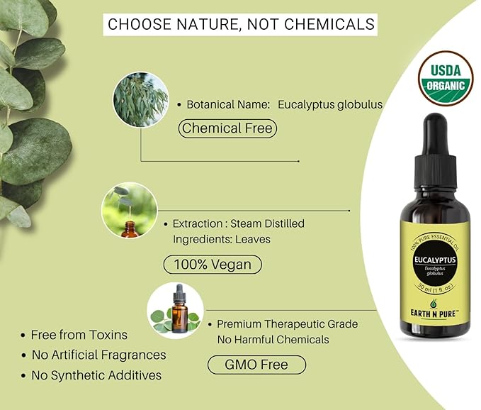 Earth N Pure Eucalyptus Essential Oil (Nilgiri Oil) Steam Distilled, Undiluted, Natural, Therapeutic Grade with Glass Dropper -100 ml