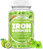 Center-Filled Iron Gummies for Adults & Kids - Iron Supplement with Vitamin B6, B12, C, Zinc, Folate - Support Women Iron Deficiency, Anemia, Blood Builder - Sugar Free Vegan 60ct Apple & Kiwi Flavor