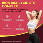 Doctor's Recipes Iron Supplement for Women Men - Gentle Iron Bisglycinate with Vitamin C, B6, Folate & B12, Stomach Friendly Iron Pills, 60 Vegan Caps