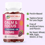 L-Theanine Gummies 200mg – L Theanine Supplement Chewable Gummy – Ltheanine/L’theanine 200mg – Focus and Calm Vitamins Supplement for Kids and Adults