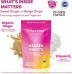 Pink Stork Organic Mango Sweets with Vitamin B6 for Morning Sickness and Motion Sickness, Added Ginger & Vitamin B6, 1st Trimester Pregnancy Must Haves - 30 Wrapped Candies