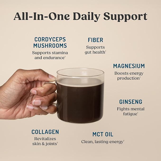 Bulletproof Energy Collagen Protein Powder, Vanilla Bean, 20g Grass-Fed Collagen Peptides, 7g Fiber with MCT Oil & Adaptogens, Caffeine-Free, 18.3 Ounces