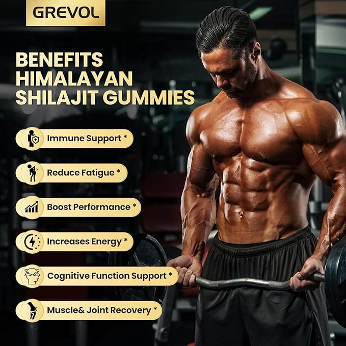 Grevol Himalayan Shilajit Gummies with Ashwagandha - Fulvic Acid & 85+ Trace Minerals - No Added Sugar - Shilajit for Men & Women - 60 Gummy