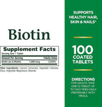Nature's Bounty Biotin, Supports Metabolism for Energy and Healthy Hair, Skin, and Nails, 1000 mcg, 100 Tablets (Pack of 2)