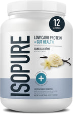 Isopure Protein + Gut Health & Immune Support Powder, Vanilla Crème, 25g Whey Protein with Prebiotics & Vitamins, 12 Servings (Pack of 1)