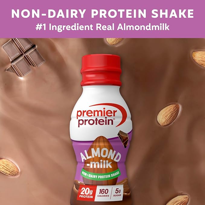 Premier Protein Non-Dairy Plant Based Almondmilk Shake, 20g Protein, 5g Sugar, 11.5 Fl oz, Chocolate (Pack of 24)