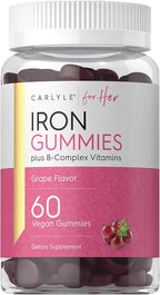 Carlyle Iron Gummies for Women | 60 Vegan Gummies | Plus B-Complex Vitamins | Grape Flavor | Non-GMO, Gluten Free Supplement