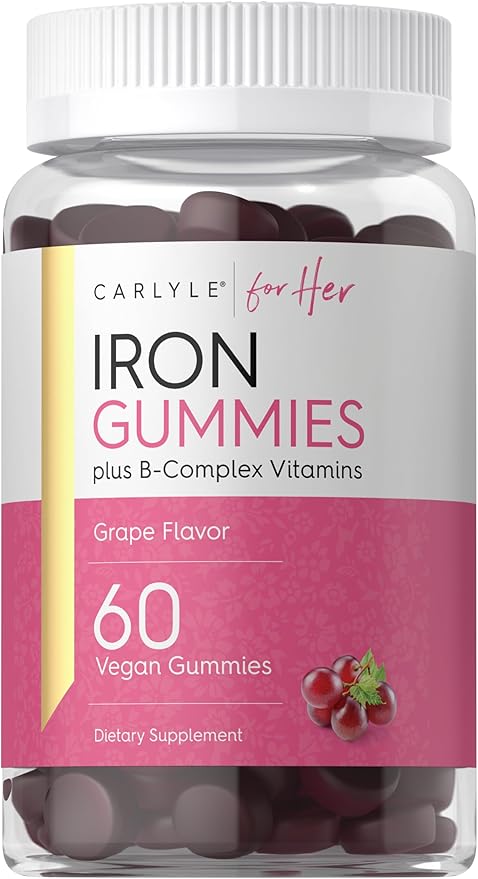 Carlyle Iron Gummies for Women | 60 Vegan Gummies | Plus B-Complex Vitamins | Grape Flavor | Non-GMO, Gluten Free Supplement