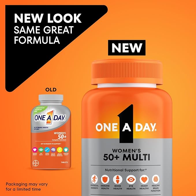 One A Day Multivitamin for Women 50 and Over Tablets, Womens Multivitamin 50 Plus with Vitamins D, C, E, Zinc & Biotin, Daily Vitamins for Woman 50+, 200 Ct (Packaging May Vary)