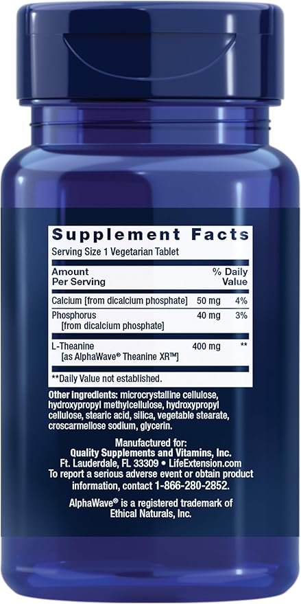 Life Extension Theanine XR™ Stress Relief – L-Theanine – Promotes a Calm Response to Daytime Stress – Non-GMO, Gluten-Free, Vegetarian – 30 Tablets