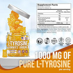 Joyli L Tyrosine Gummies 1000MG - L-Tyrosine Supplement for Kids & Adults - Calm & Focus Gummies for Brain, Memory, Mood, and Energy - 500mg L- Tyrosine Powder per Gummy - Vegan, Gluten-Free
