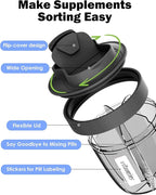Cute Pill Organizer,Pill Dispenser with 7 Large Compartments,Portable Pill Bottle Box with Wide Opening for Easy Use, Anti-Mix Pills Organizer for Travel,Includes 20 Pcs Sticky Labels(Black)