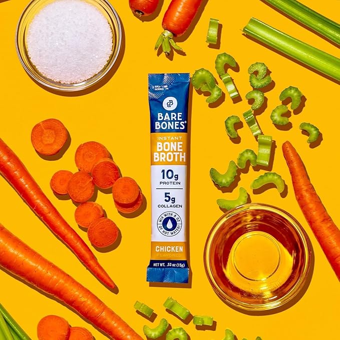 Bare Bones Classic Chicken Bone Broth Instant Powdered Mix Packets | 5g Collagen | 10g Protein | Keto & Paleo Friendly | No Artificial Flavors | Non-GMO, Gluten-Free, Dairy-Free on-the-go 16 Pack