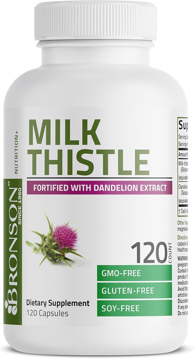 Bronson Milk Thistle Silymarin Marianum & Dandelion Extract Liver Health Support, Antioxidant Support, Detox, 120 Capsules