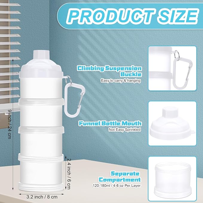 Baderke 2 Pcs Protein Powder Travel Container with Funnels Stand, 4 Layers Stackable Travel Powder Container Formula Supplement Organizer Storage Holder for Workout Fitness(White)