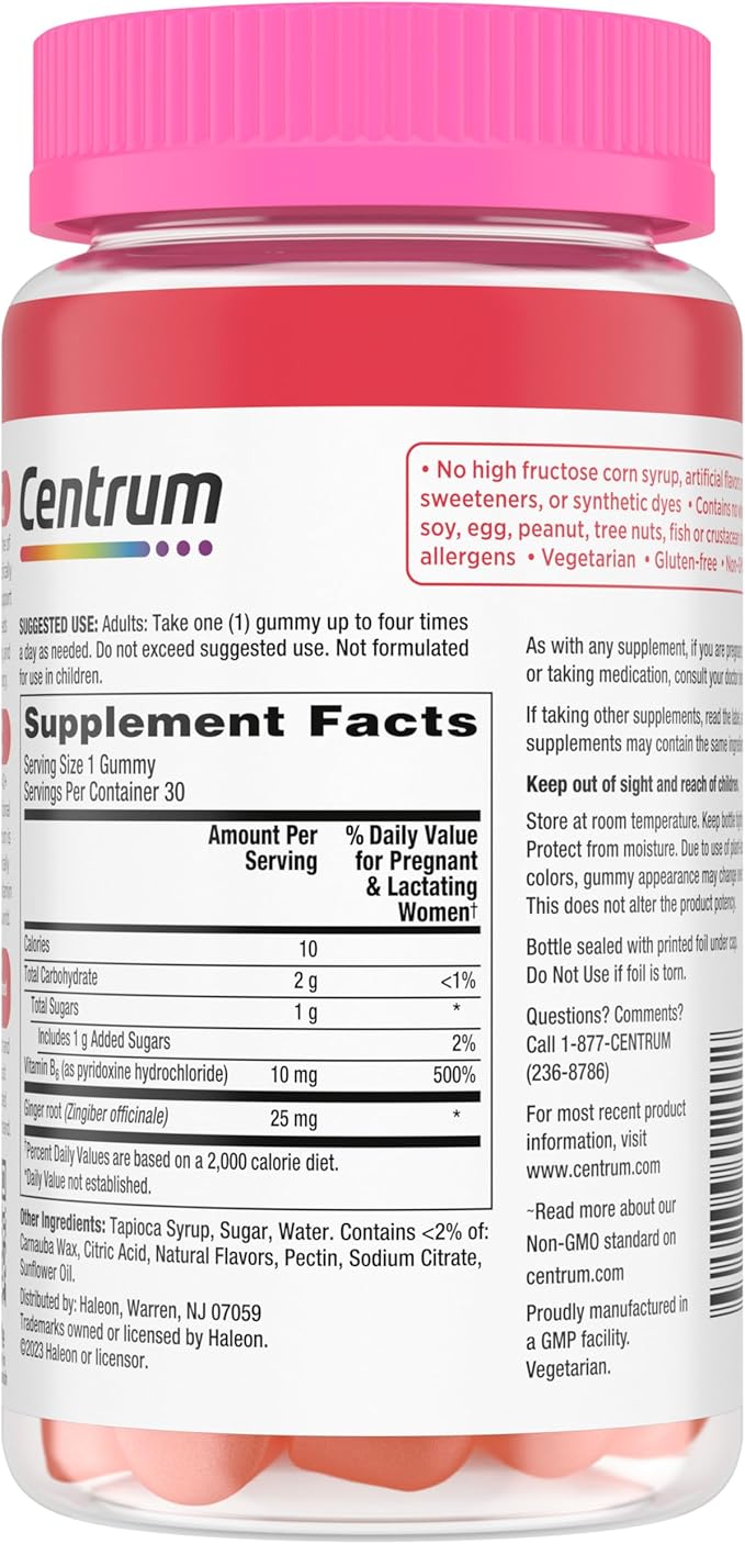 Centrum Morning Sickness Relief Gummies, Citrus Ginger Flavor - 60 Count, Up to 60 Day Supply