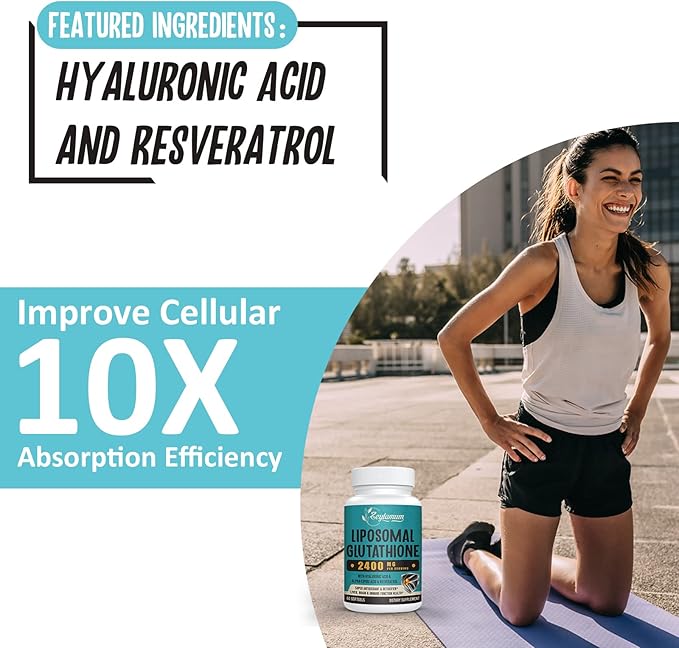 2400 MG Liposomal Glutathione Softgels, Max Absorption, Active Form L-Glutathione Reduced (GSH), with Hyaluronic Acid, Resveratrol, Master Antioxidants for Detox, Brain, Immune System, 360 Softgels