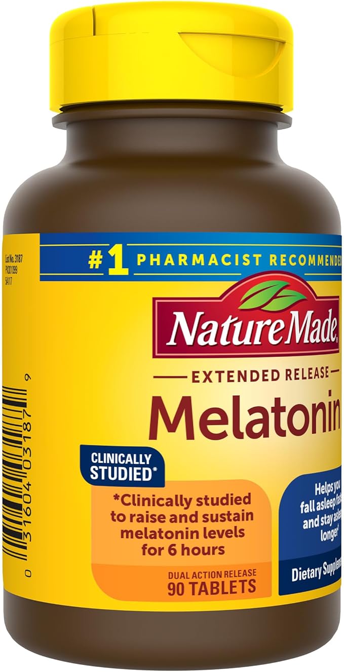 Nature Made Melatonin 4mg Extended Release Tablets,Sleep Supplements for Adults,100% Drug Free Sleep Aid,90 Day Supply,90 Count (Pack of 2)