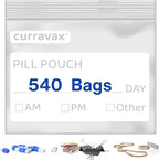 CURRAVAX Pill Bags for Travel Pack of 540 - BPA Free 3 x 2.75 inch Pill Pouch - Reusable Pill Pouches for Medicine with Write on Label –Clear Ziplock Pill Baggies for Travel Medicine Organizer