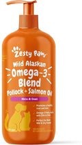 Zesty Paws Wild Alaskan Omega-3 Blend Pollock + Salmon Oil for Dogs and Cats- Skin and Coat Support, Omega 3 Supplement for Pets, 32oz