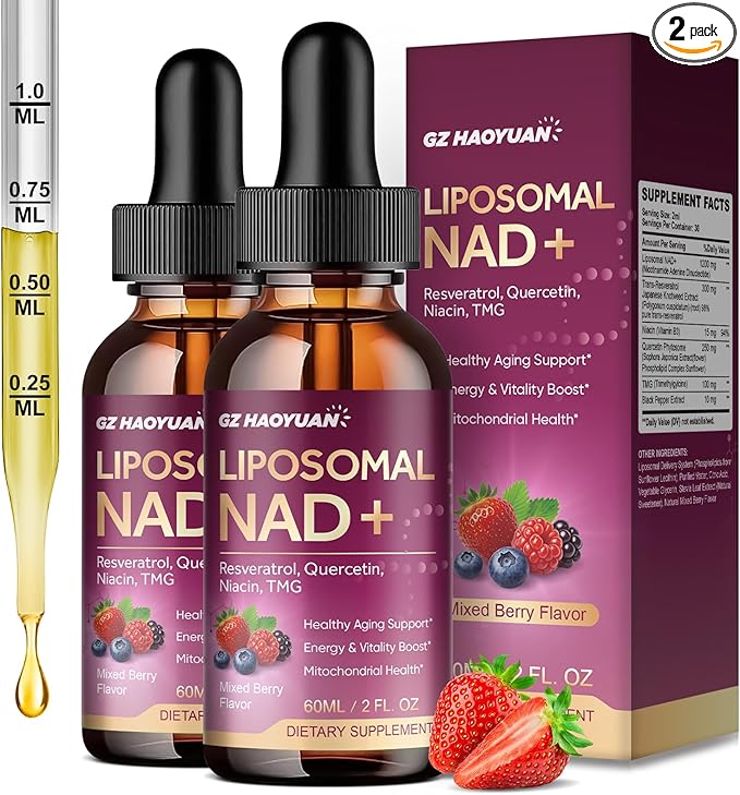 Liposomal NAD Supplement - 1200mg NAD+ Liquid Drops for Women with Nicotinamide, Resveratrol, Quercetin, TMG, Black Pepper Extract - Brain & Cellular Mitochondrial Health,Anti-Aging,Longevity，4 Fl Oz