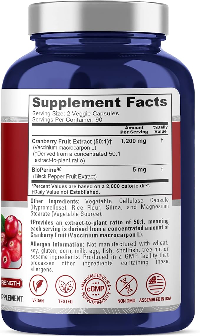 NusaPure Cranberry Capsules, 1200 mg, 180 Veg Capsules (Non-GMO, Vegan)