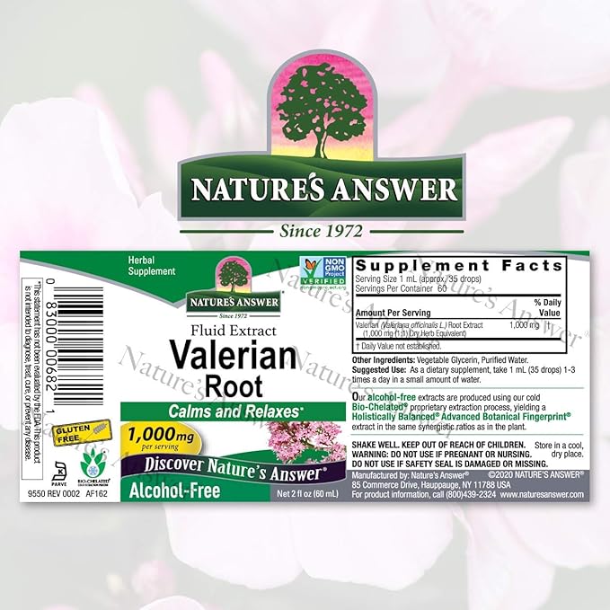 Nature's Answer Valerian Root 2 Ounce Extract - Alcohol-Free, Gluten Free, Kosher, Non-GMO, Made in USA - Calming & Relaxation Support - Valerian Root for Sleep, Rest Aid