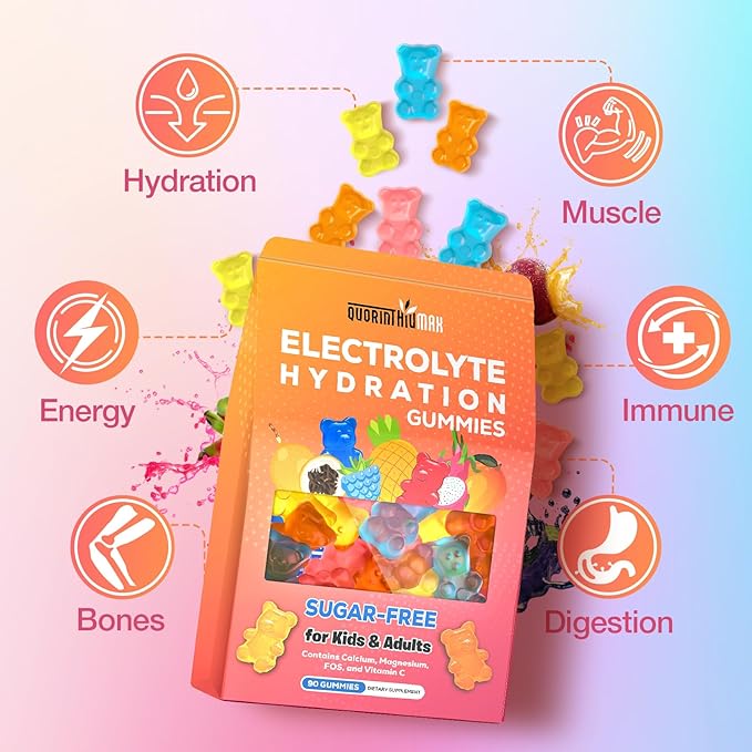Electrolyte Gummies Sugar Free | Electrolyte Hydration Energy Gummies for Running & Sports - Energy Chews with Calcium & Vitamin C for Kids & Adults, Multiple Mixed Flavors, Gluten-Free, 180 Count