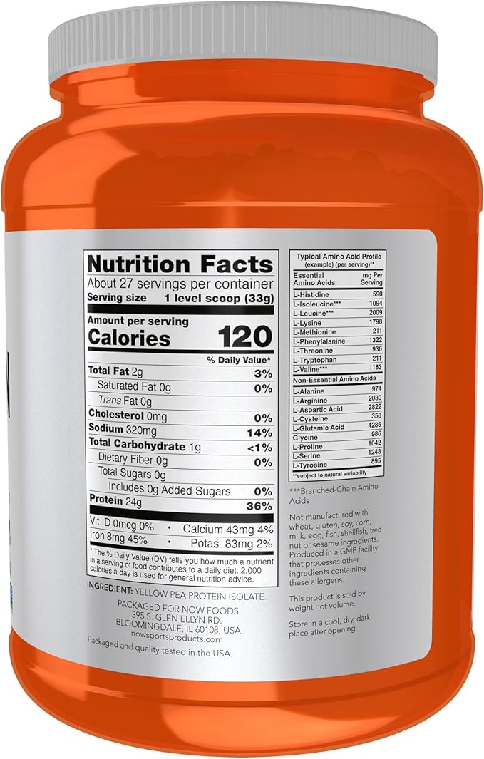 NOW Foods Sports Nutrition, Pea Protein 24 g, Fast Absorbing, Unflavored Powder, 2-Pound