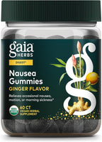 Gaia Herbs Nausea Gummies - Relieves Occasional Nausea* - with Ginger & Lemon - Ginger Flavor - 60 Vegan Gummies (30 Servings)