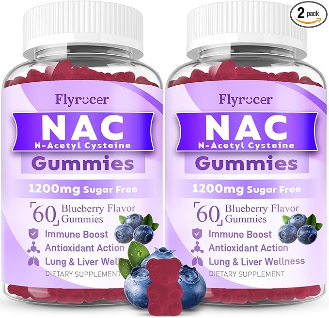 2 Pack NAC Gummies, N Acetyl Cysteine Supplement for Adults and Kids, NAC Chewable Support Liver Health, Antioxidants & Immune System, Sugar-Free, Blueberry Flavor, 120 Count