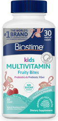 Biostime Kids Multivitamin Gummies with Probiotics & 11 Essential Vitamins (Ages 4+) | Multivitamin for Kids | No Added Sugar Fruity Bites | Free from Top 9 Allergens | 50 Count