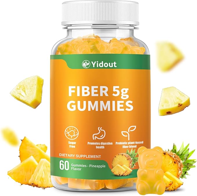 Fiber Gummies for Adults with Probiotics，No Sugar Added Pineapple Flavor, Promotes Gut Health and Regulate Bowel Movement, Vegan (60 Count（Pack of 1）)