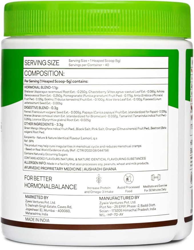 OZIVA Plant Based HerBalance for PCOS | PCOS Supplement for Women for Hormonal Balance & Better Menstrual Cycle | PCOS Drink with Inositol, Shatavari,Chasteberry, Ashoka Certified Clean & Vegan, 250g