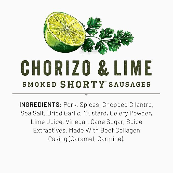Duke's Pork Chorizo & Lime Smoked Shorty Sausages, 7g Protein Per Serving, Easter Basket Stuffer for Men, 5 oz.