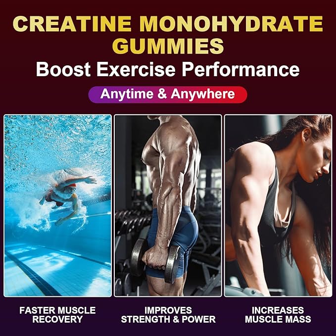 Creatine Monohydrate Gummies Infused with 5g Creatine for Men and Women, Chewable Creatine Monohydrate for Muscle Strength, Muscle Builder, Energy Boost, Pre-Workout Supplement- 90 Raspberry Gummies