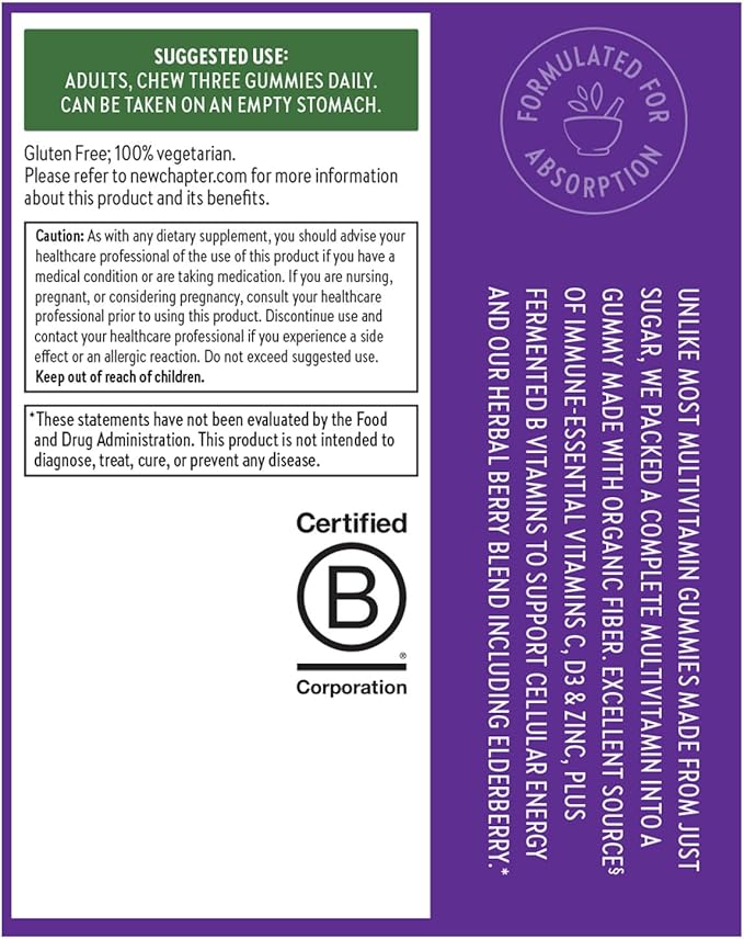New Chapter Women’s Multivitamin Gummies - 59% Less Sugar, Women’s Gummy Vitamins with Vitamin C, D3 & Zinc, Non-GMO, Gluten Free, Berry-Citrus, 75ct