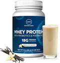MRM Nutrition Whey Protein - Vanilla Flavored, Microfiltered Whey Protein Isolate & Concentrate, 16 Different Probiotic Strains, BCAAs, & Digestive Enzymes, Gluten Free, for Women & Men - 34 Servings