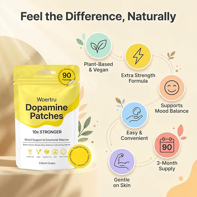 Dopamine Patches Extra Strength – 90 Count Plant-Based Vegan Mood Balance Patch for Men & Women – Supports Dopamine & Serotonin Balance – 3 Months Supply