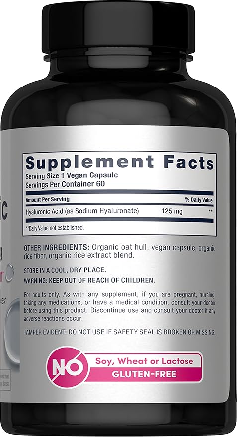 NeoCell Hyaluronic Acid Capsules | 60 Pills | 125 mg | Daily Hydration | Hair, Skin & Nails | Vegan Supplement