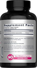 NeoCell Hyaluronic Acid Capsules | 60 Pills | 125 mg | Daily Hydration | Hair, Skin & Nails | Vegan Supplement