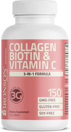 Bronson Collagen Peptides 3000mg (per Serving) with Biotin & Vitamin C - for Hair, Skin & Nails Support, Non-GMO, 150 Tablets
