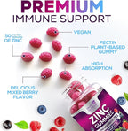 Zinc Gummies 50mg per Serving - Extra Strength Immune Support Antioxidant Gummy, Non-GMO & Gluten Free - Best Zinc Supplement for Skin Bone & Heart Health - Chewable Tasty Berry Flavor - 60 Gummies