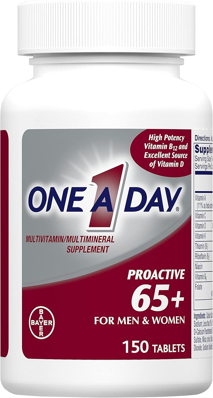 ONE A DAY Proactive 65+, Mens & Womens Multivitamin, Supplement with Vitamin_A, Vitamin_C, Vitamin_D, and Zinc for Immune Health Support*, Calcium, Folic Acid & More, Tablet, 150 Count (Pack of 2)