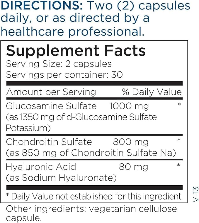 Metabolic Maintenance Glucosamine Chondroitin 1000mg with Hyaluronic Acid - Glucosamine Complex Supplement for Women + Men, Cartilage Health, Tissue Hydration + Nutritional Support - 60 Capsules