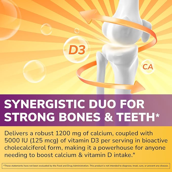 Vitalibre Calcium Supplements for Women - Calcium 1200 mg with Vitamin D3 5000IU, Bone Strength Density, Enhanced Absorption Stomach - Friendly Gentle, No Gluten, No Soy, Non GMO, 120 Coated Tablets