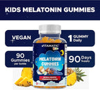 Vitamatic Sugar Free Kids Melatonin 1mg, 90 Gummies, Pineapple & passionfruit Flavored Gummies, 90 Days Supply (Pack of 2)
