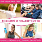 Maca Root Gummies for Women & Men, Organic Maca Root Supplement with Ashwagandha for Energy & Strength Support, Sugar-Free/Vegan/Non-GMO, Strawberry Flavor 120 Count